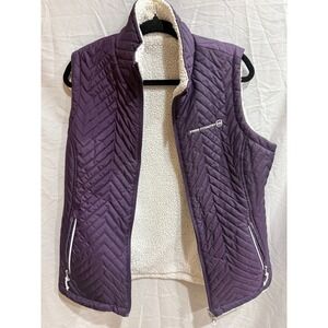 Free Country Quilted Sherpa Lined Vest Womens Medium Purple Zip Front Puffer